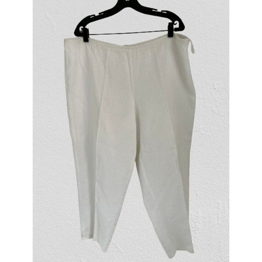 Eileen Fisher White Linen Cotton Casual Pants Site Zipper Tapered Leg Size XLarg